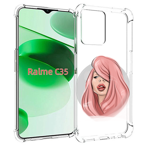 Чехол MyPads лицо-девушки-с-розовыми-волосами женский для Realme C35 / Narzo 50A Prime задняя-панель-накладка-бампер