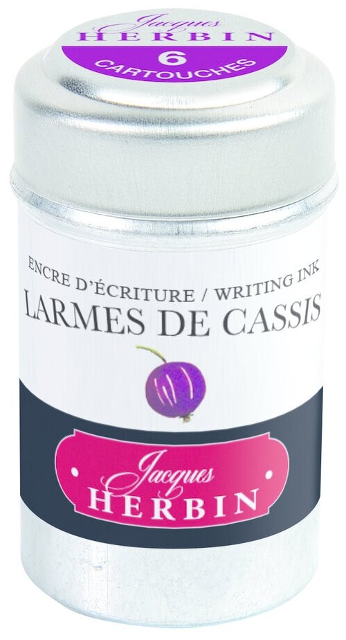 Картриджи для перьевой ручки Herbin Larmes de cassis, пурпурный, 6 шт/уп, стандарт international short