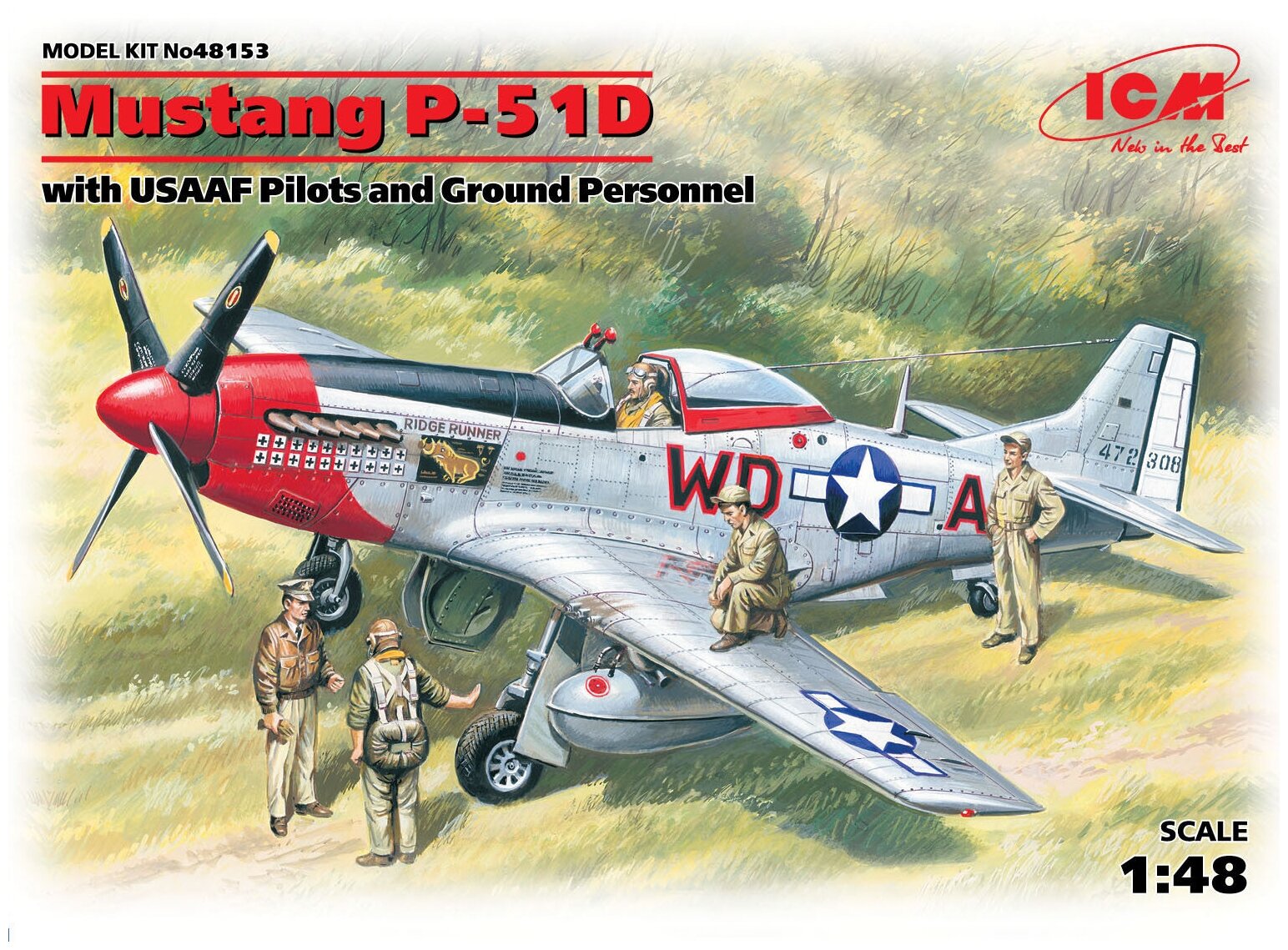 ICM Сборная модель Mustang P-51D с пилотами ВВС США и наземным персоналом, 1/48