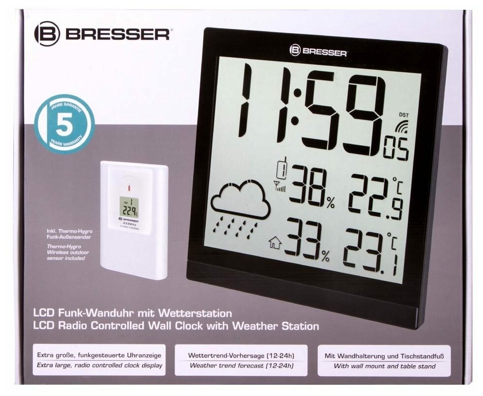Метеостанция (настенные часы) Bresser TemeoTrend JC LCD, черная - фотография № 12