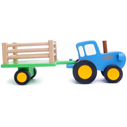 фото Игровой набор bochart синий трактор гоша 11 см с прицепом и набор животных (фанера) едет трактор