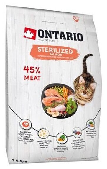 Корм Ontario Sterilised Salmon для стерилизованных кошек, с лососем, 2 кг - фотография № 4