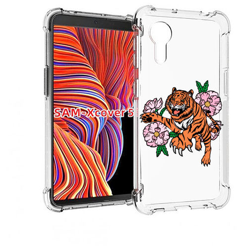 Чехол MyPads тигры-цветочные для Samsung Galaxy Xcover 5 задняя-панель-накладка-бампер