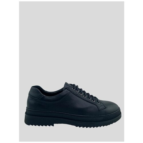 фото Спортивные туфли мужские из натуральной кожи на рельефной черной толстой подошве (4765) цвет: черный romitan