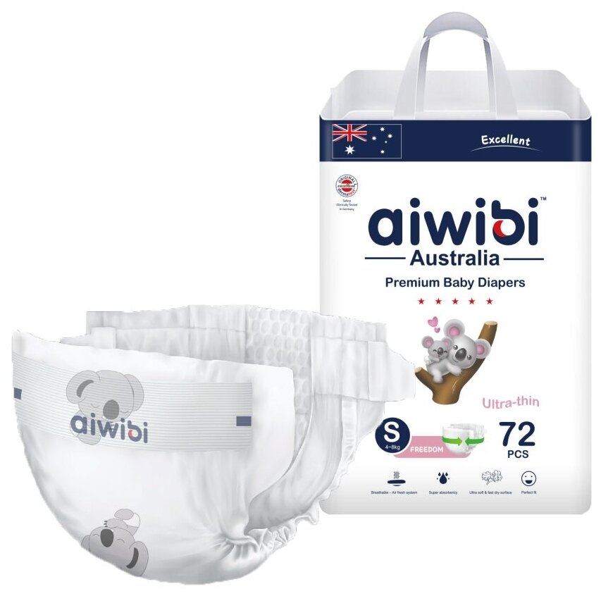 Подгузники детские AIWIBI Premium S (4-8 кг) 72 шт айвиби памперсы