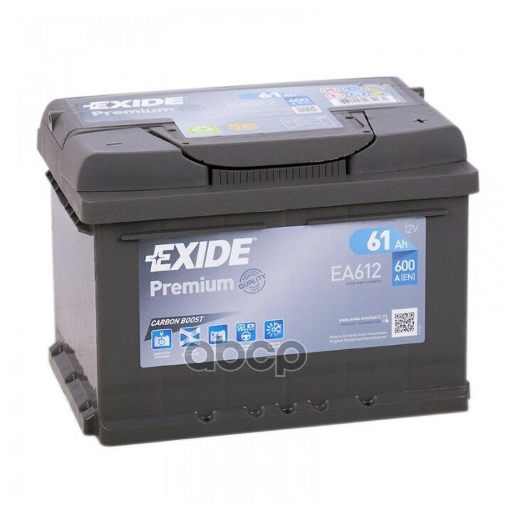 Exide Ea612 Premium_аккумуляторная Батарея! 19.5/17.9 Евро 61ah 600a 242/175/175 Carbon Boost EXIDE арт. EA612