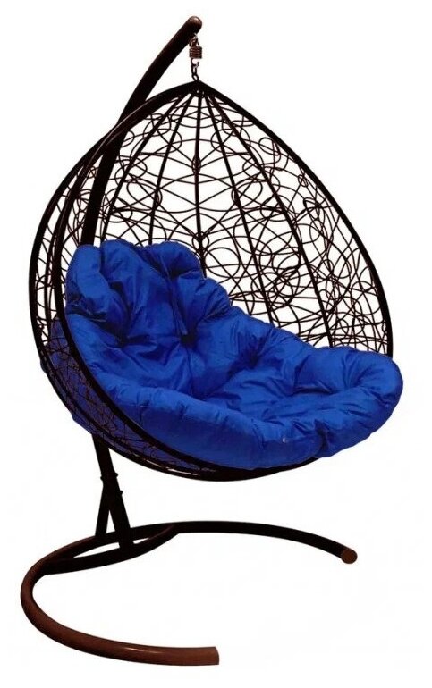 Подвесное кресло m-group для двоих коричневое, синяя подушка - фотография № 3