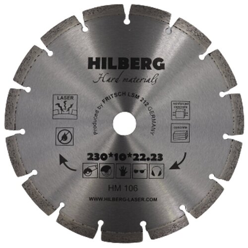 Диск алмазный TRIO DIAMOND 230*22,23мм Hilberg Hard Materials Laser HM106 диск отрезной алмазный по асфальту trio diamond hilberg asphalt laser hm311 500x11x25 4 12