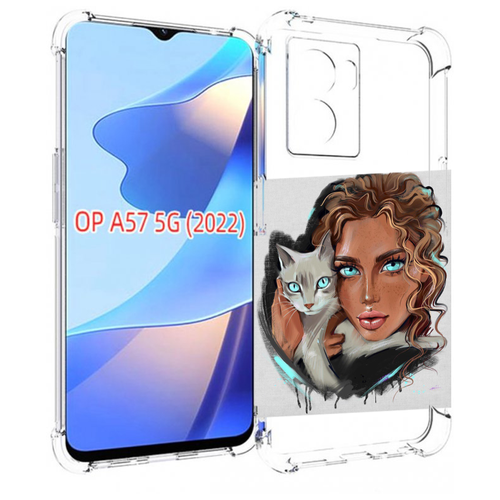 Чехол MyPads девушка-с-котом-голубые-глаза женский для OPPO A57 5G(2022) задняя-панель-накладка-бампер