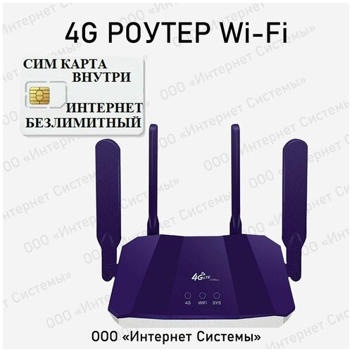 4G роутер WIFI С СИМ картой В комплекте. Для дома, стильный, 4 внешние антенны . Разблокирован под любого оператора РФ. Работает во всех частотах