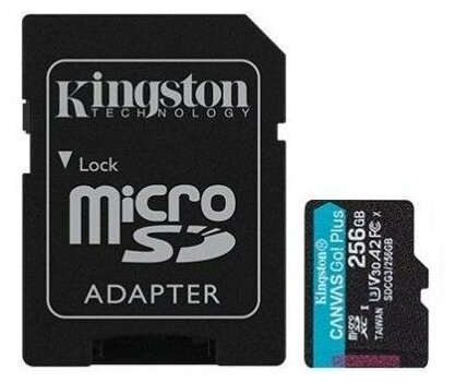 Флеш карта microSDXC 256Gb Kingston, UHS-II Class U3 V30 A2, чтение: 170Мб/с, запись: 90Мб/с, с адаптером