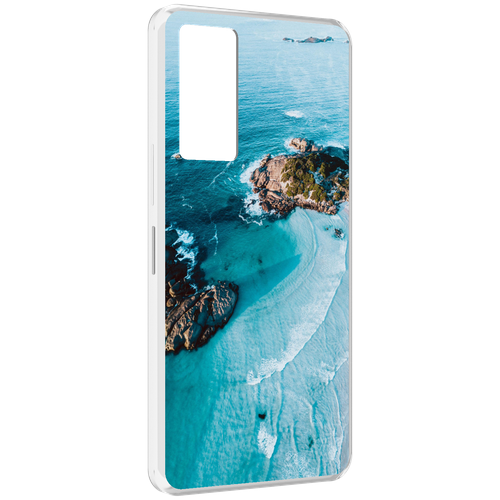 Чехол MyPads красивый голубой залив для Infinix Note 11 задняя-панель-накладка-бампер