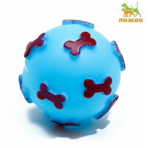 Игрушка пищащая Мяч Косточки для собак, 5,5 см, голубая