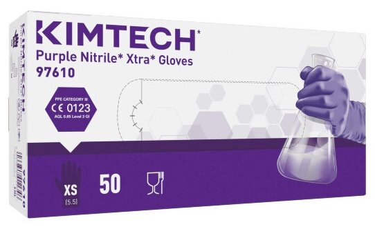 Перчатки нитриловые удлиненные 30 см Kimtech Purple Nitrile Xtra Gloves, цвет: фиолетовый, размер XS, 50 шт. (25 пар)