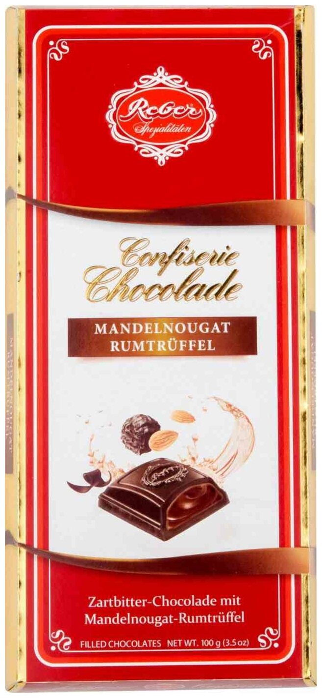 Шоколад горький Reber Almond Praline-Rum Truffle с трюфильной начинкой из миндаля и рома, 100 г - фотография № 6