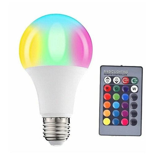 Светодиодная лампочка RGBW с пультом ДУ 10W Е27 с изменением цвета