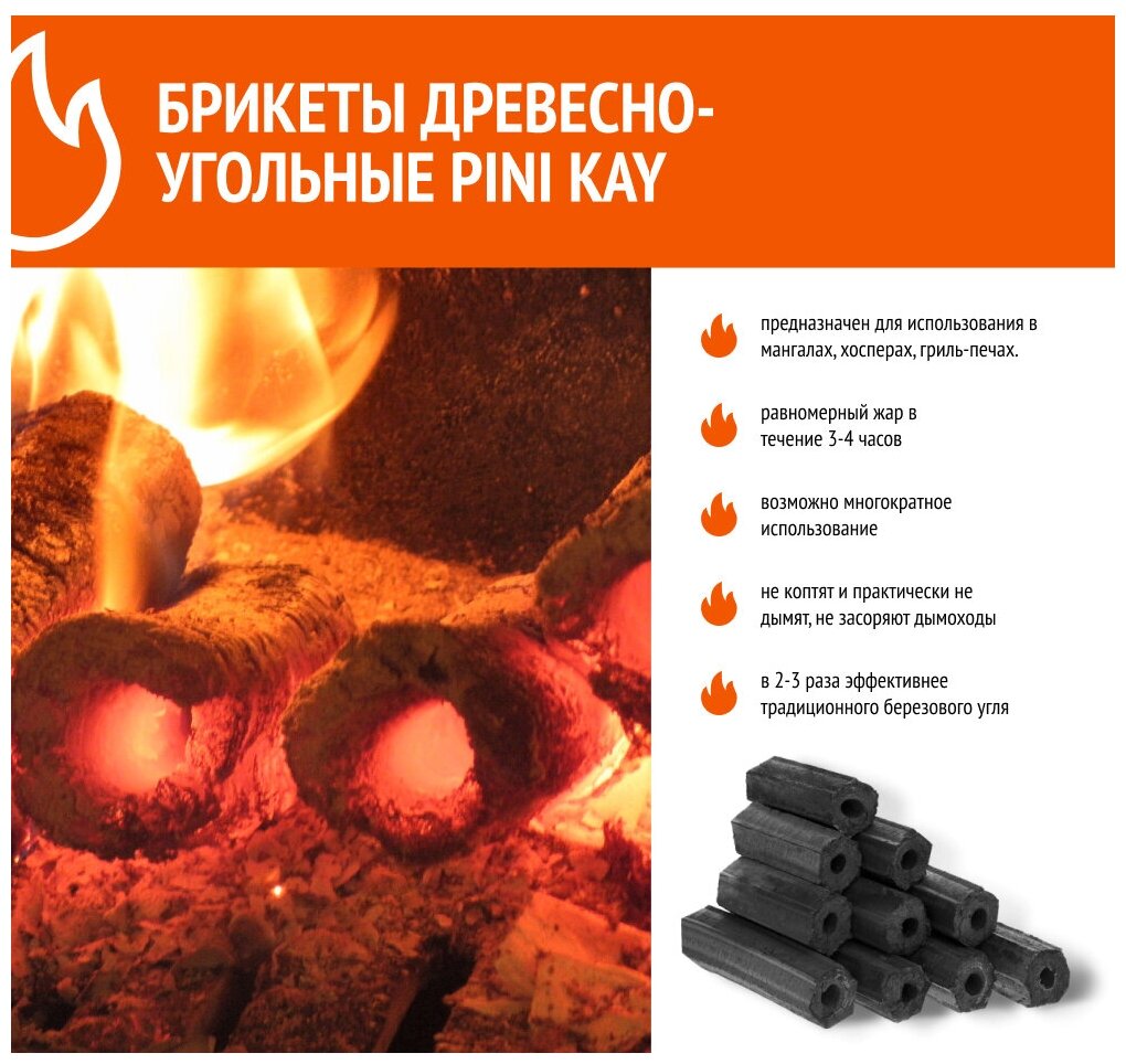 Уголь в брикетах древесный Pini-Kay, 10 кг. Угольные брикеты для мангала гриля барбекю камина - фотография № 3