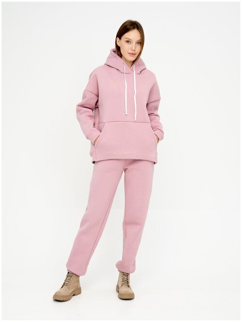 Худи Solo Mio, оверсайз, средней длины, трикотажное, утепленная, карманы, капюшон, карманы, размер 96 (48), розовый