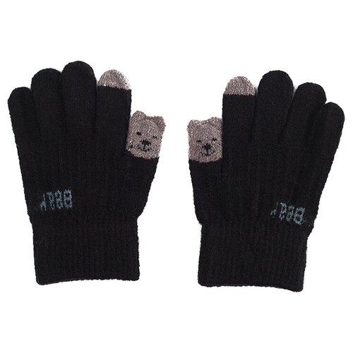 фото Перчатки детские для мальчика и девочки демисезонные на осень и весну, мишка / перчатки осенние на мальчика и девочку с мишкой, 4 5 6 лет, черные baziator