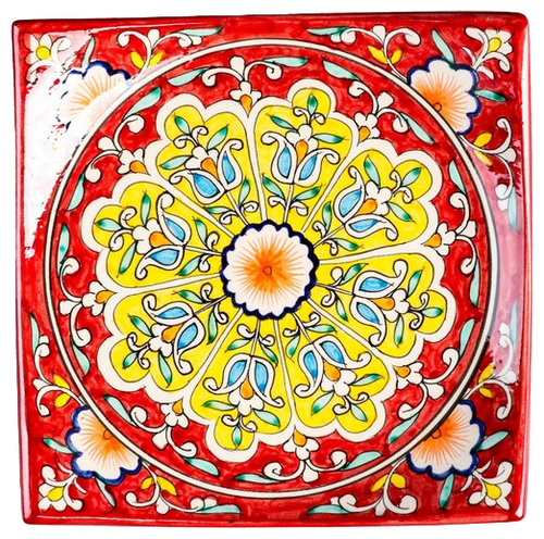 Шафран Тарелка Риштанская Керамика Узоры, 20 см красный 20 см 1