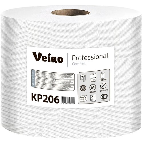 Купить Полотенце бумажное в рулоне Veiro Professional Comfort 2 слойное, 180 м. (6 рулонов в упаковке), белый, вторичная целлюлоза, Туалетная бумага и полотенца