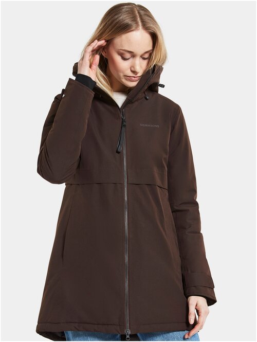 Куртка  Didriksons, женская, демисезон/зима, удлиненная, силуэт прямой, размер 46, коричневый