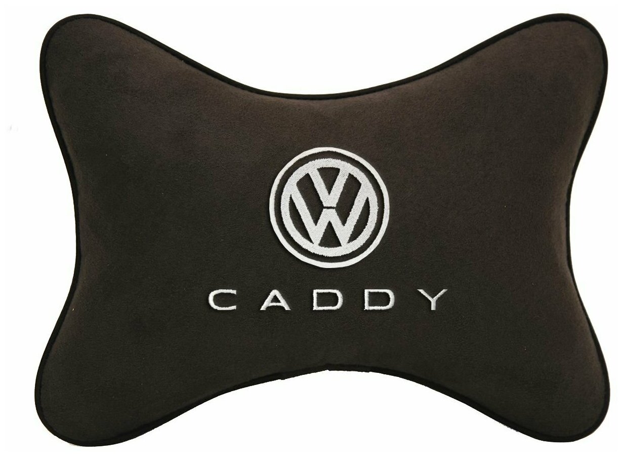 Автомобильная подушка на подголовник алькантара Coffee с логотипом автомобиля VOLKSWAGEN CADDY