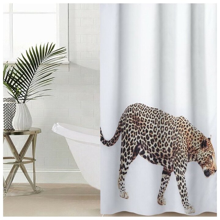 фото Штора для ванной Доляна «Гепард», с люверсами, 180×180 см, полиэстер