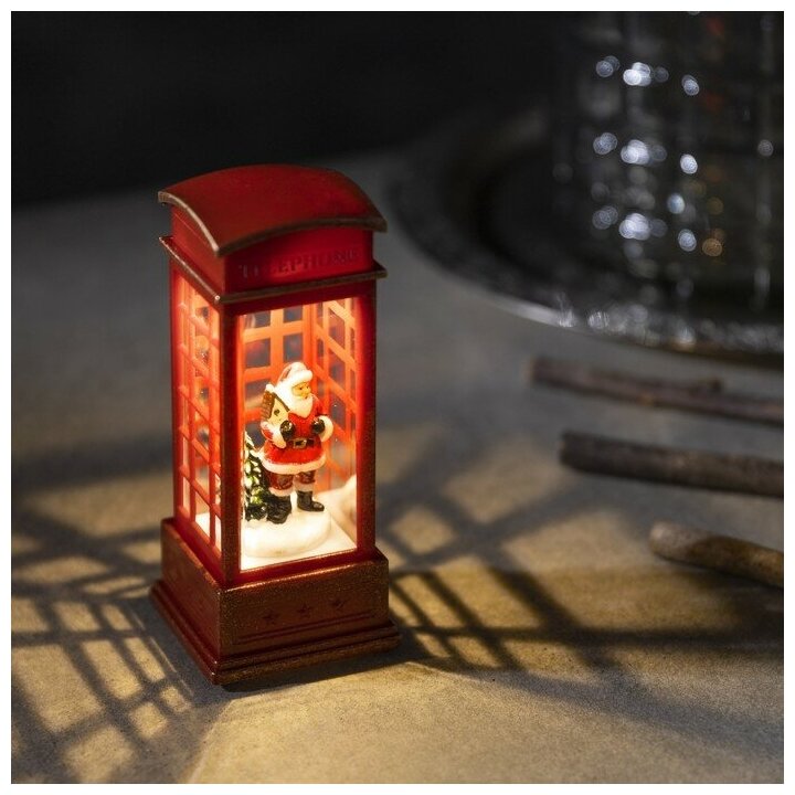 Фигура свет. "Дед Мороз в телефонной будке", 12.5х5.3х5.3 см, 1 LED, 3хAG13, Т/белый