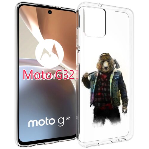 Чехол MyPads медведь с топором для Motorola Moto G32 задняя-панель-накладка-бампер