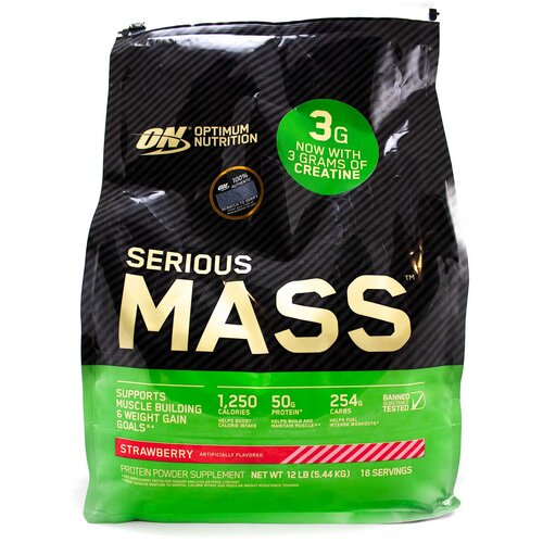 Гейнер Optimum Nutrition Serious Mass, 5440 г, клубника optimum nutrition serious mass vanilla 6 lb