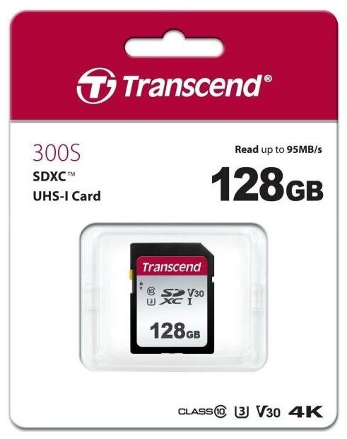 Флеш карта SDXC 128Gb Class10 Transcend TS128GSDC300S w/o adapter