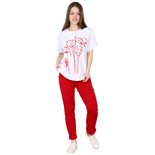 фото Комплект dianida, футболка, брюки, короткий рукав, трикотажная, размер 50, красный