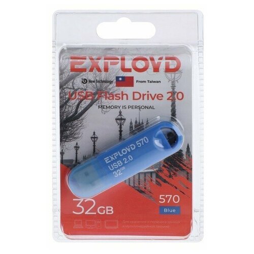 Флешка Exployd 570, 32 Гб, USB2.0, чт до 15 Мб/с, зап до 8 Мб/с, синяя exployd 32gb 570 синий