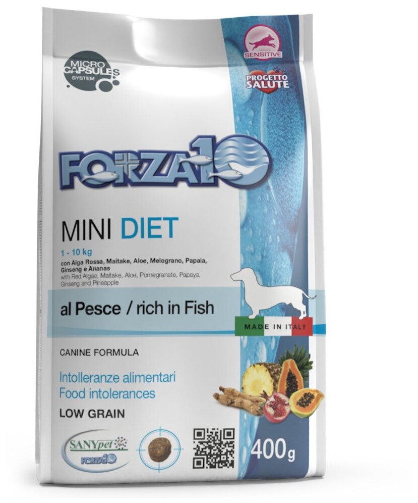 Forza 10 Mini Diet pesce 0,400 kг / Полнорационный диетический корм для взрослых собак мелких пород из рыбы 0,400 кг