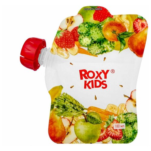 Многоразовые пакеты для хранения детского питания 5 шт с ложкой-накруткой ROXY-KIDS пюре фрутоkids 90г зеленый микс с 9 месяцев дой пак