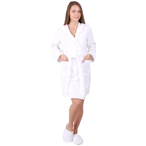 фото Женский махровый укороченный халат с капюшоном росхалат