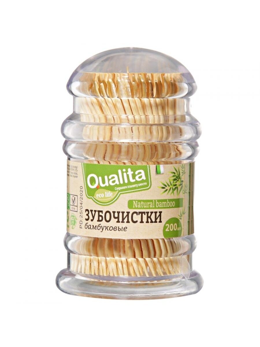Qualita Зубочистки двусторонней заточки бамбуковые, 200 штук в упаковке/