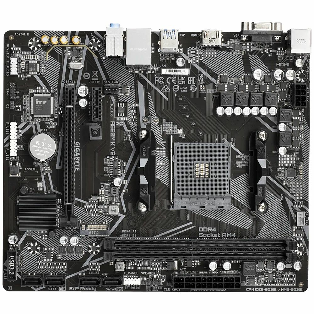 Материнская плата GIGABYTE A520M K V2, SocketAM4, AMD A520, mATX — фото 1