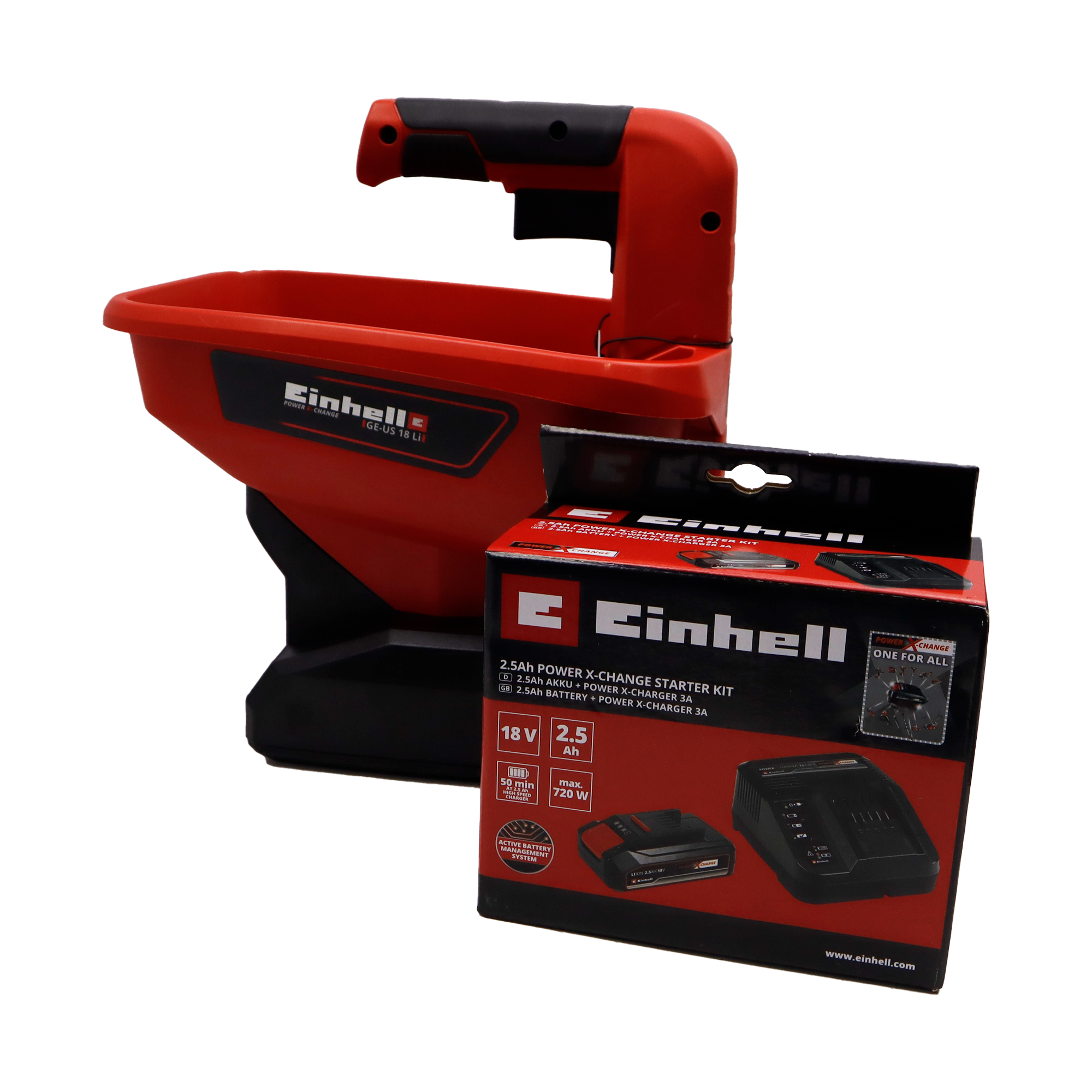 Фото Сеялка аккумуляторная Einhell PXC GE US 18В для удорений  зерна  семян  соли  объем чаши 3 3 л  6 скоростей  комплект АКБ 2 5 Ач   ЗУ