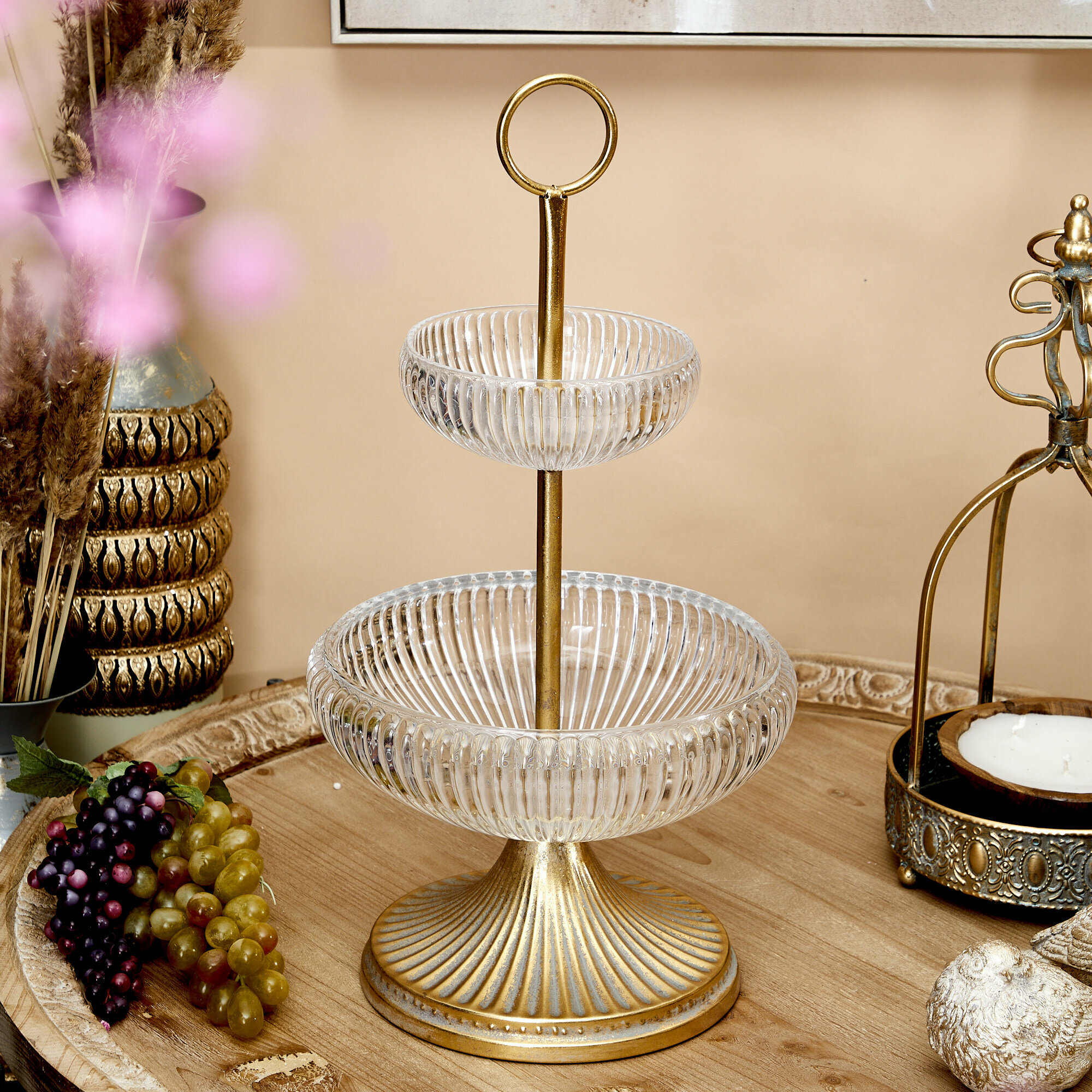 57-228 Блюдо сервировочное двухъярусное 26х26х50см, Железо, стекло, Glasar