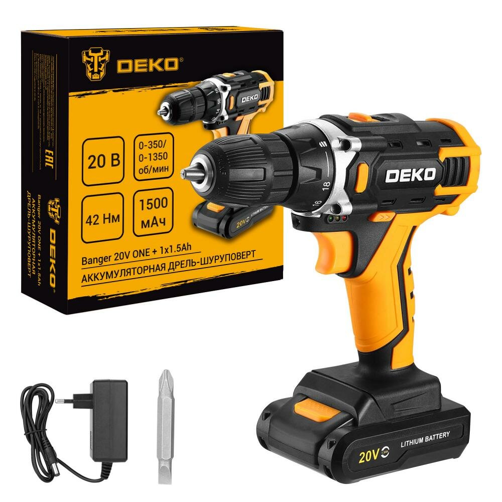 Аккумуляторная дрель-шуруповерт DEKO Banger 20V ONE + 20В 1x1.5Ач 083-1042