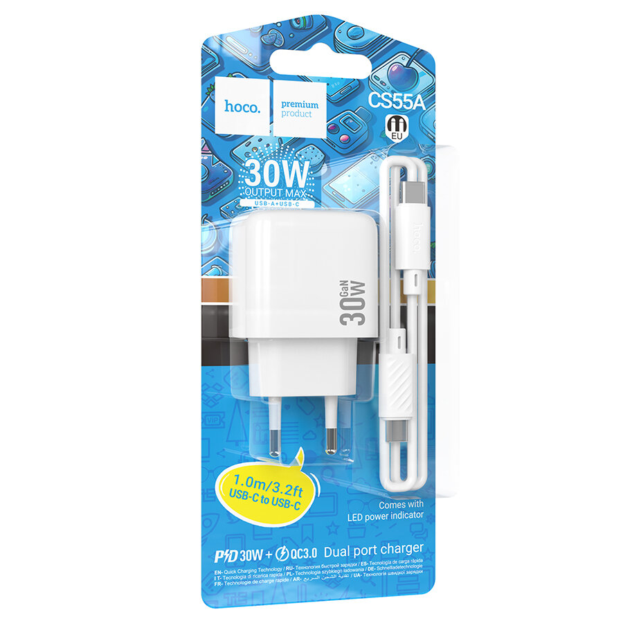 Адаптер питания Hoco CS55A 30W белый / с кабелем Type-C / зарядка смартфонов и планшетов