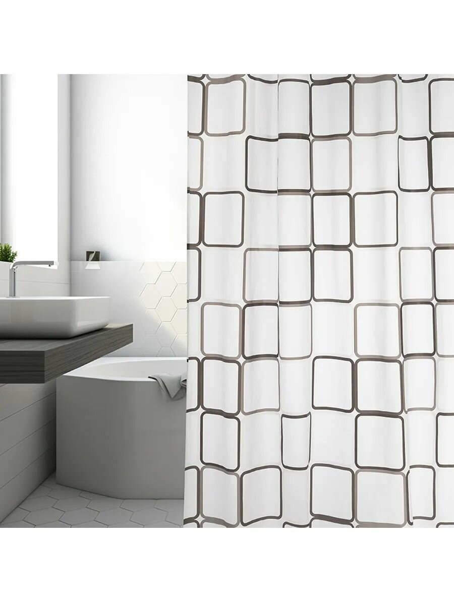 Занавеска для ванной180*180 см PEVA Квадраты SC-EV-01