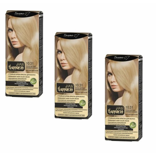 фото Крем-краска белита-м hair happiness стойкая для волос аммиачная , тон 10.31 очень светлый бежевый блондин, 3 шт
