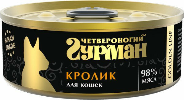 Четвероногий гурман Golden line влажный корм для взрослых кошек с кроликом, в консервах - 100 г х 12 шт