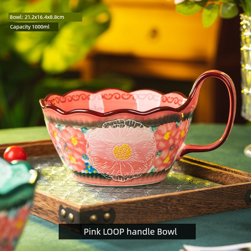 Керамическая тарелка Pink Dye LOOP с ручкой для домашнего использования, 6 дюймов, высококачественная глазурь