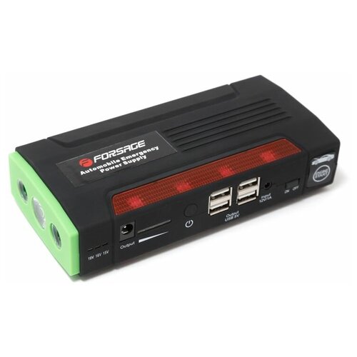 фото Фонарь светодиодный аккумуляторный с накопителем и функцией пуска а/м(12v,9000mah,300amp,max 600amp, usb-4шт,адаптеры для моб. телефонов и ноутбуков ) forsage f-01398