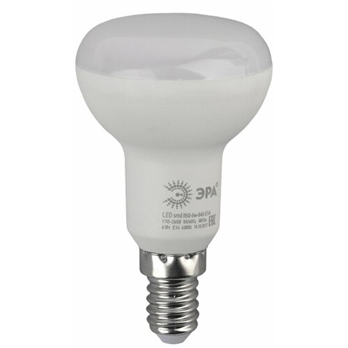 Лампа светодиодная Эра 6, 50 Вт, цоколь E14, рефлектор, теплый белый свет, 30000 ч