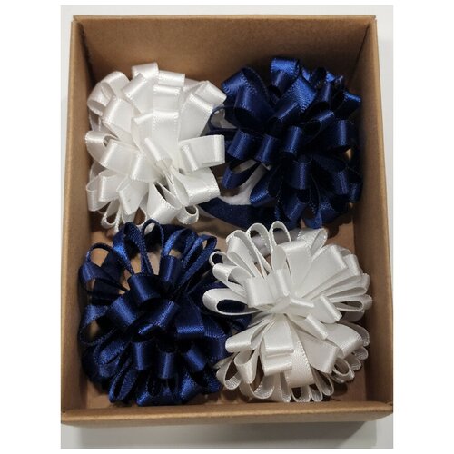 Набор бантов (4 шт.) HairStyle в коробочке, белый, синий, 5х5 см